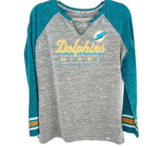 Majestic Dolphins Heathered Long Sleeve Baseball Tee Shirt Gray Size Large